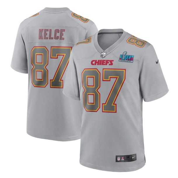 Men's Kansas City Chiefs #87 Travis Kelce Gray Super Bowl LVII Patch Atmosphere Fashion Stitched Game Jersey1,We sell and wholesale Men's Kansas City Chiefs #87 Travis Kelce Gray Super Bowl LVII Patch Atmosphere Fashion Stitched Game Jersey1 on line form chian!